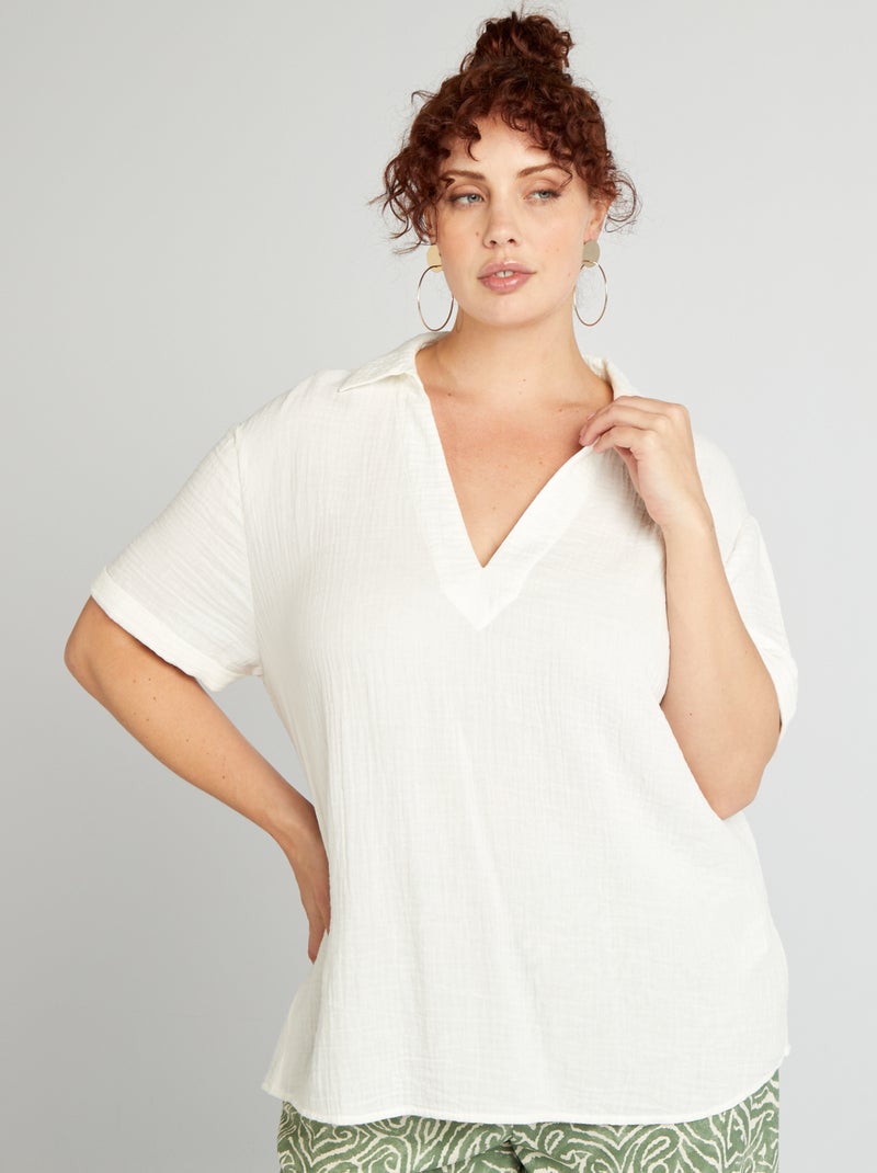 Blouse unie en gaze de coton blanc - Kiabi