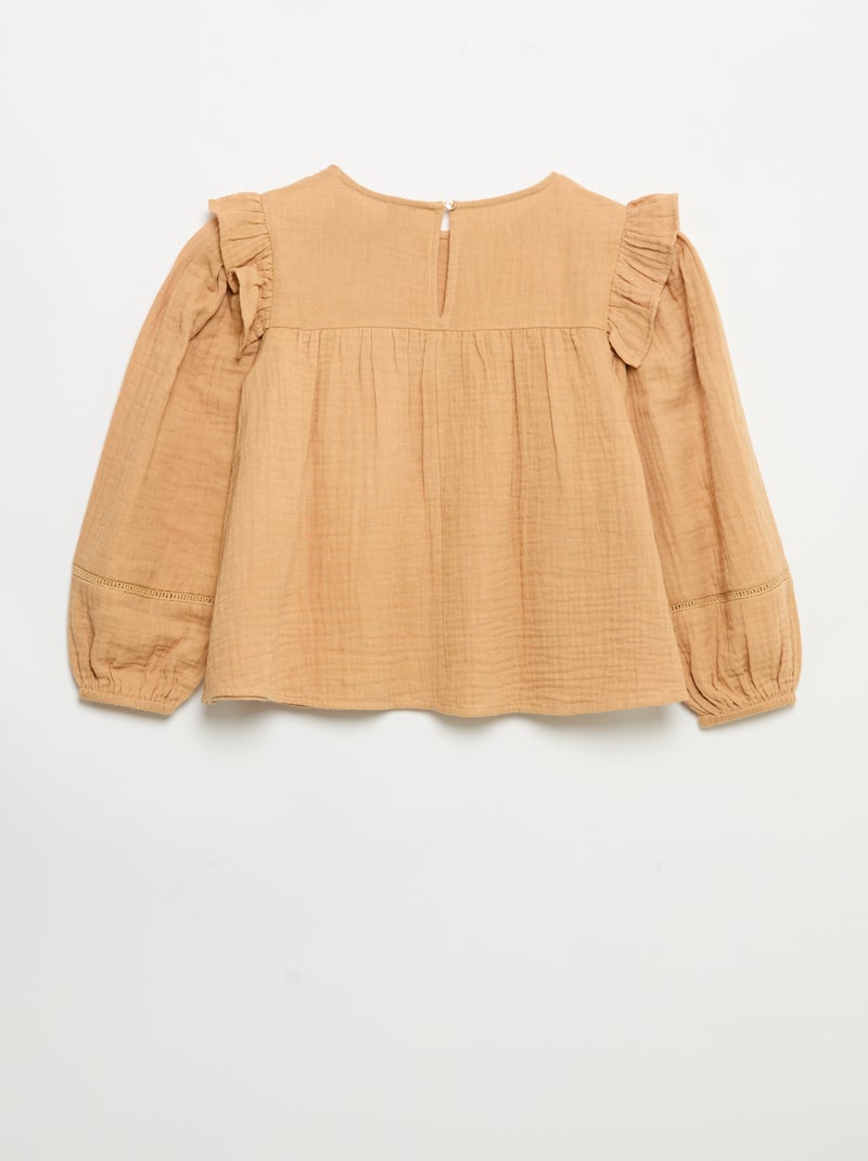 Blouse unie en gaze de coton Marron - Kiabi
