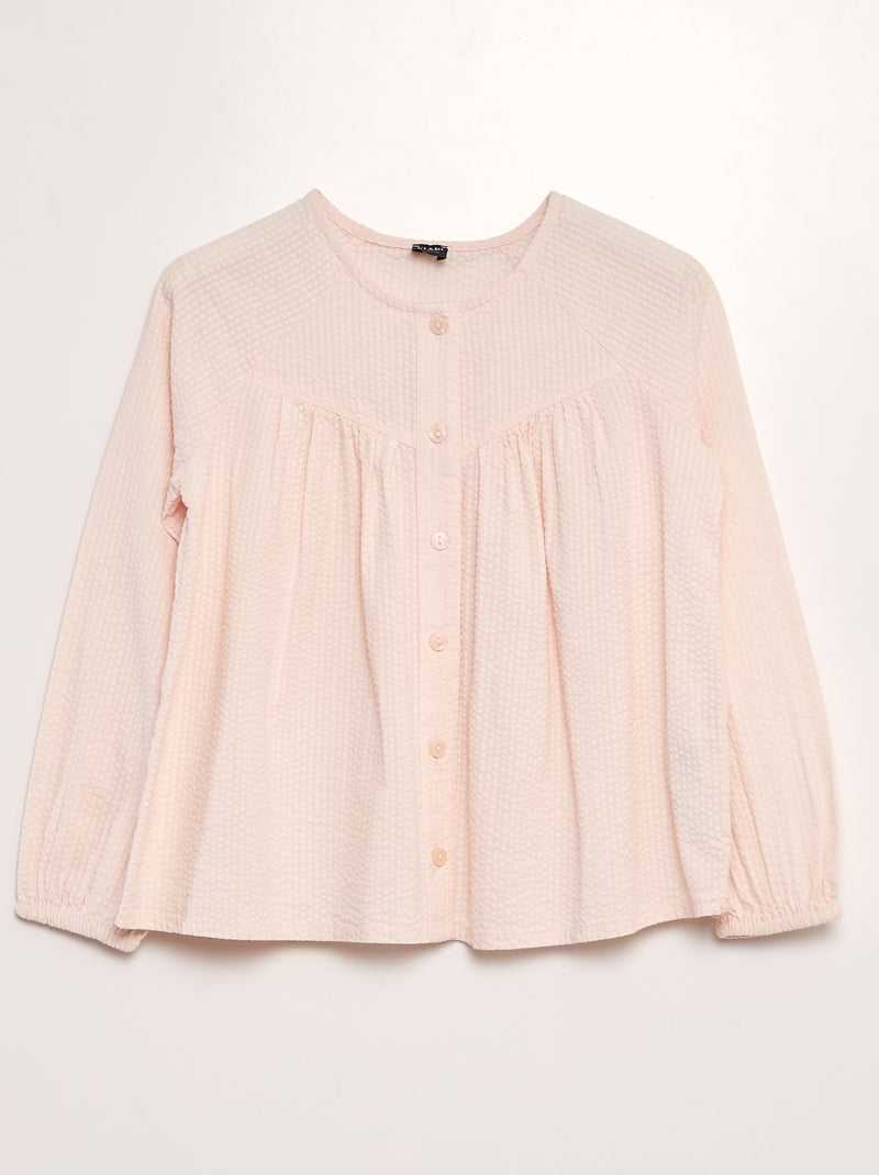 Blouse unie en maille gaufrée Rose - Kiabi