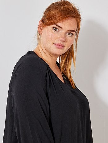 Blouse unie texturée à col V - Kiabi