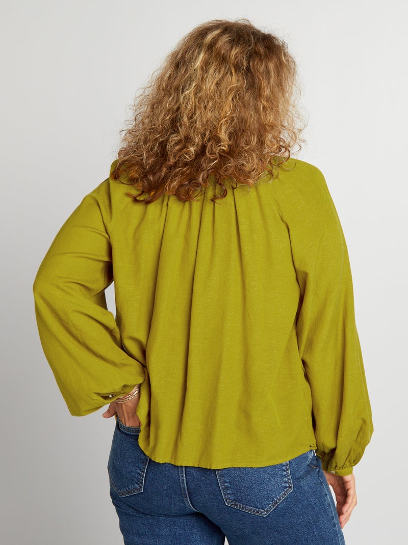 Blouse unie volantée et ajourée Vert - Kiabi