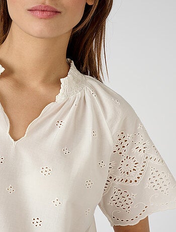 Blouse voile de coton broderie anglaise - Damart