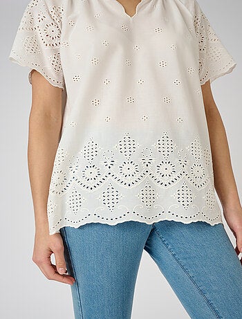 Blouse voile de coton broderie anglaise - Damart