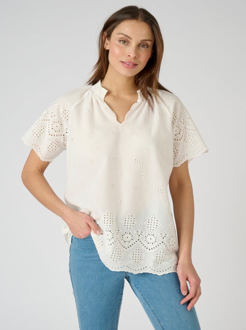 Blouse voile de coton broderie anglaise - Damart - Kiabi