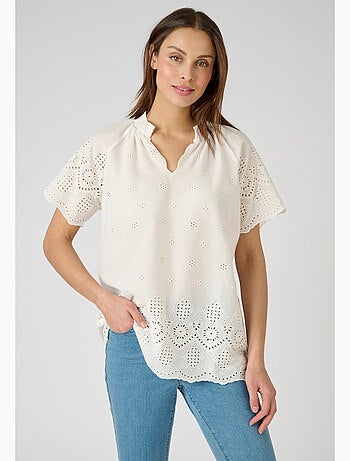 Blouse voile de coton broderie anglaise - Damart