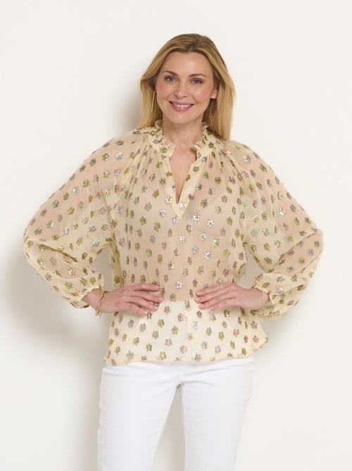 Blouse voile motifs métallisés encolure V - Afibel - Kiabi