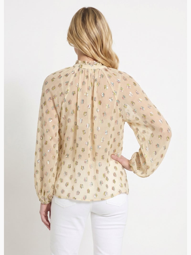 Blouse voile motifs métallisés encolure V - Afibel Ecru - Kiabi