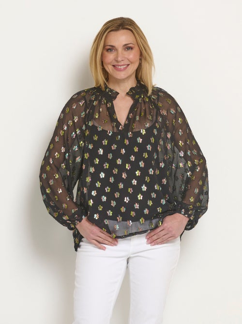 Blouse voile motifs métallisés encolure V - Afibel - Kiabi