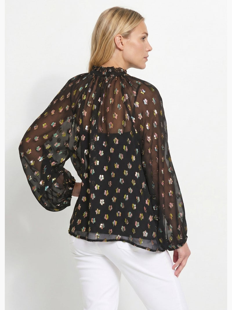 Blouse voile motifs métallisés encolure V - Afibel Noir - Kiabi