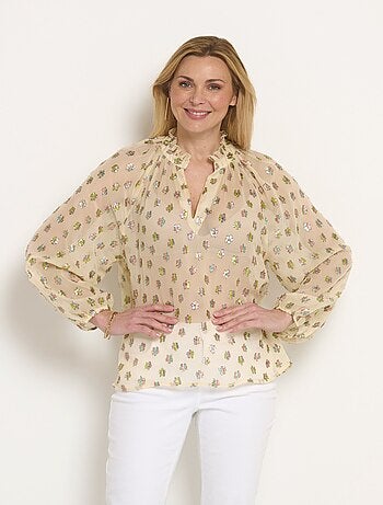 Blouse voile motifs métallisés encolure V