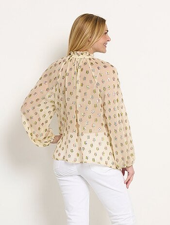 Blouse voile motifs métallisés encolure V