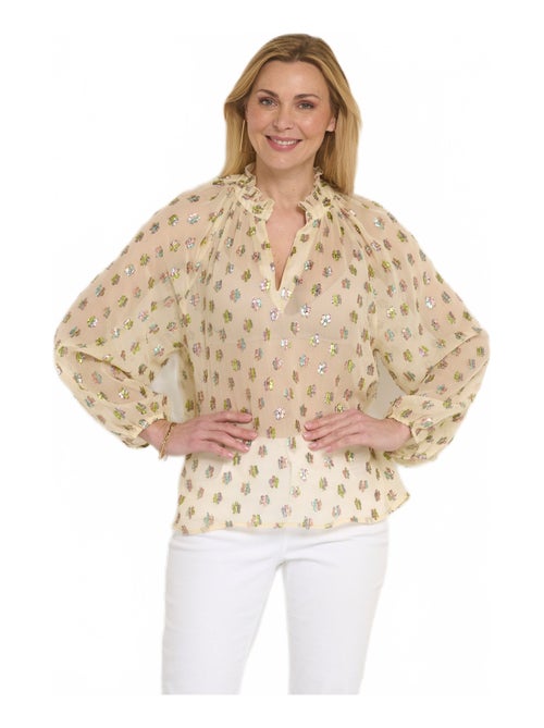 Blouse voile motifs métallisés encolure V - Kiabi