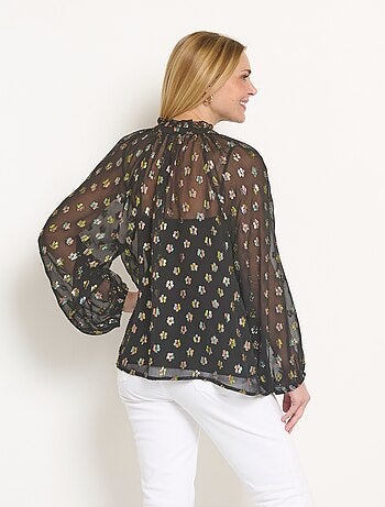 Blouse voile motifs métallisés encolure V