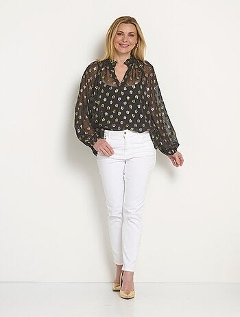 Blouse voile motifs métallisés encolure V