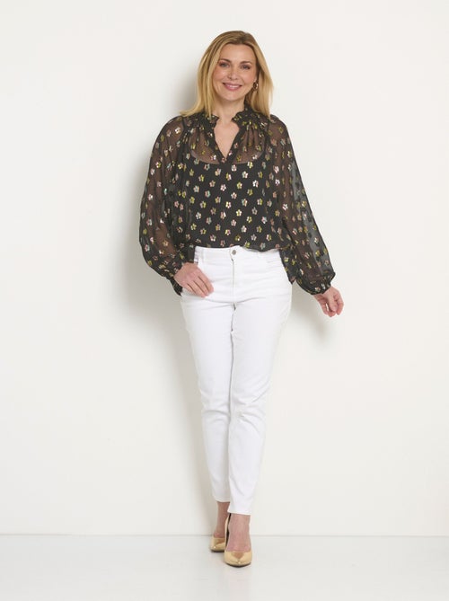 Blouse voile motifs métallisés encolure V - Kiabi