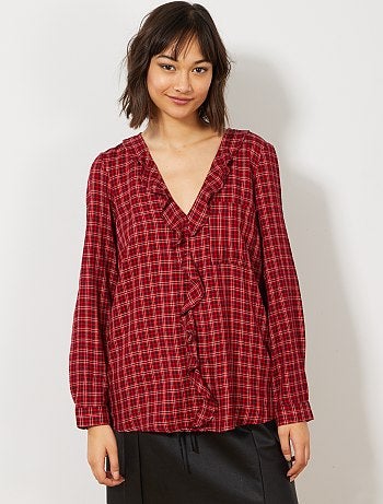 Blouse volantée à carreaux - Kiabi