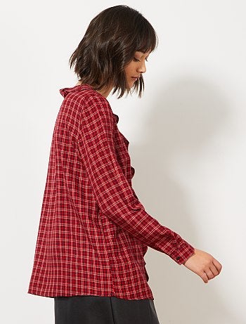 Blouse volantée à carreaux - Kiabi