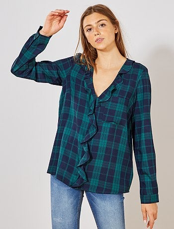 Blouse volantée à carreaux - Kiabi