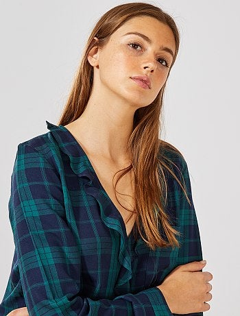 Blouse volantée à carreaux - Kiabi