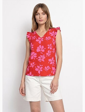 Blouse volantée col V, imprimé fleuri - AFIBEL