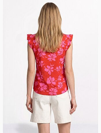 Blouse volantée col V, imprimé fleuri - AFIBEL
