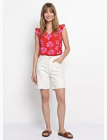 Blouse volantée col V, imprimé fleuri - AFIBEL