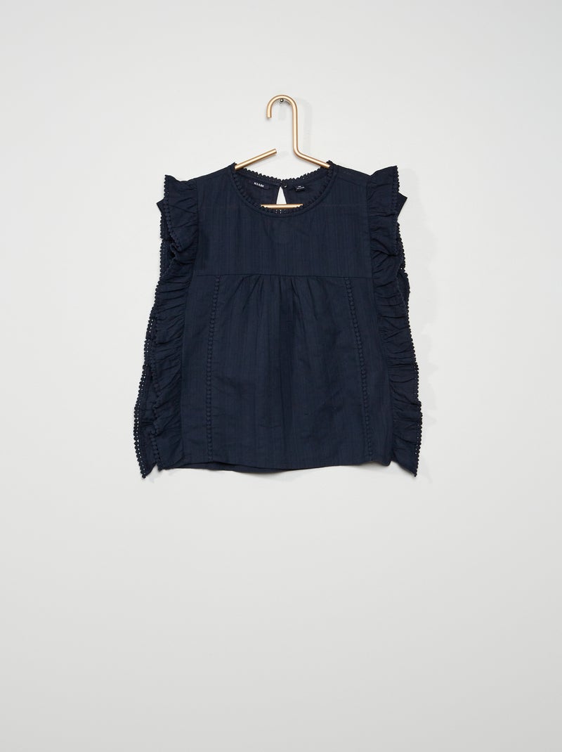 Blouse volantée en coton bleu marine - Kiabi