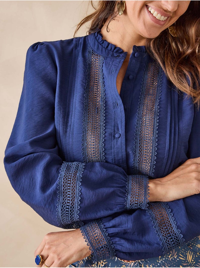 Blouse volantée plis nervurés - DAXON Bleu marine - Kiabi