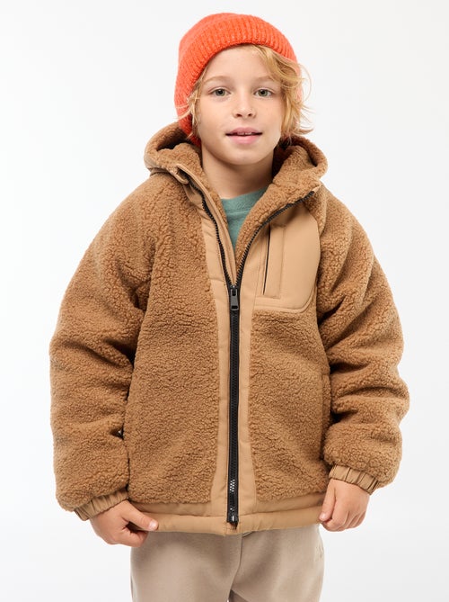 Blouson à capuche bi-matière effet moutonné - Kiabi