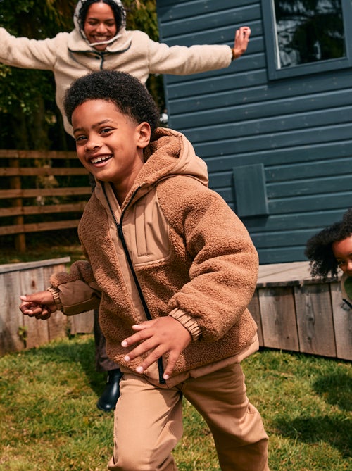 Blouson à capuche bi-matière effet moutonné - Kiabi
