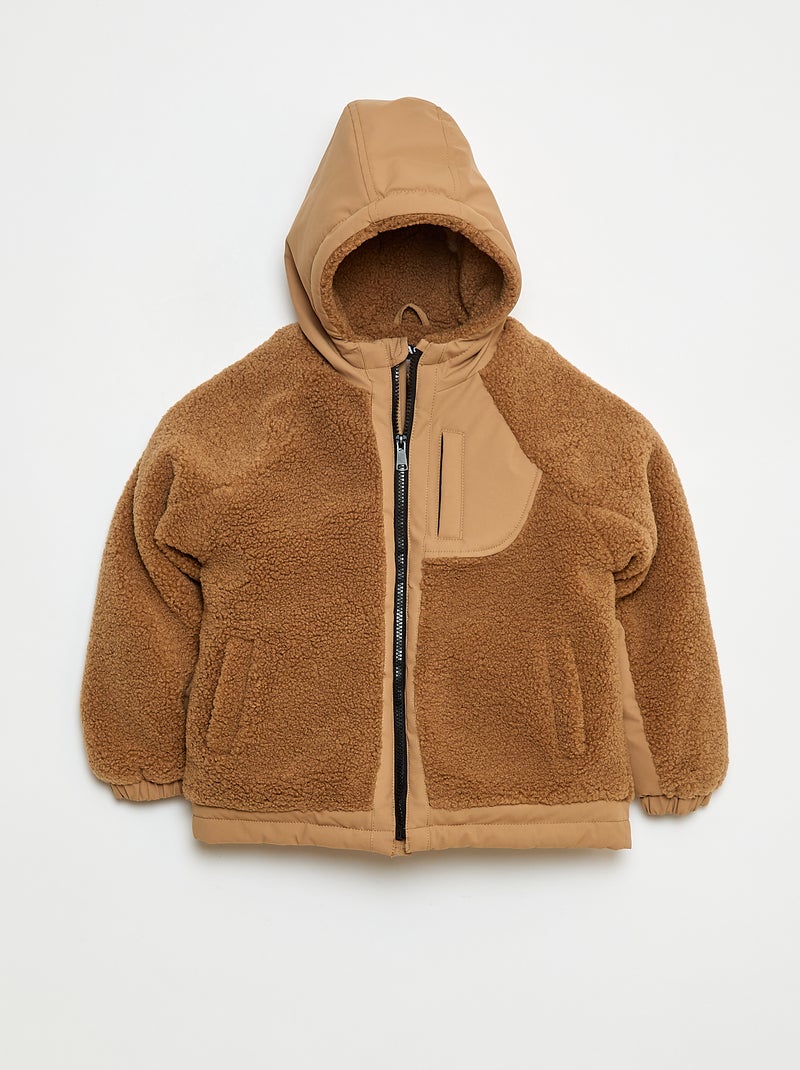 Blouson à capuche bi-matière effet moutonné Beige - Kiabi