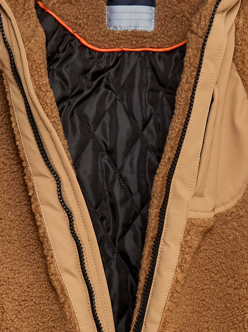 Blouson à capuche bi-matière effet moutonné Beige - Kiabi