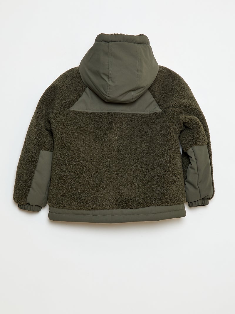 Blouson à capuche bi-matière effet moutonné Vert - Kiabi