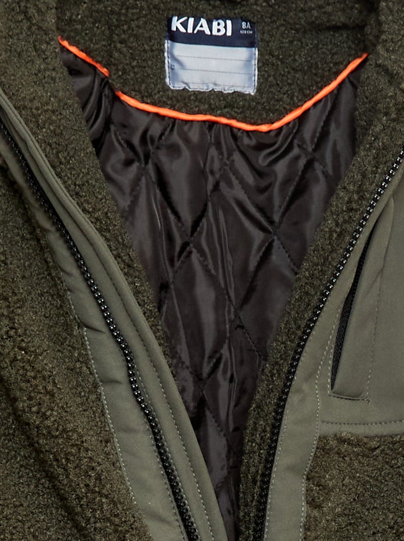 Blouson à capuche bi-matière effet moutonné Vert - Kiabi