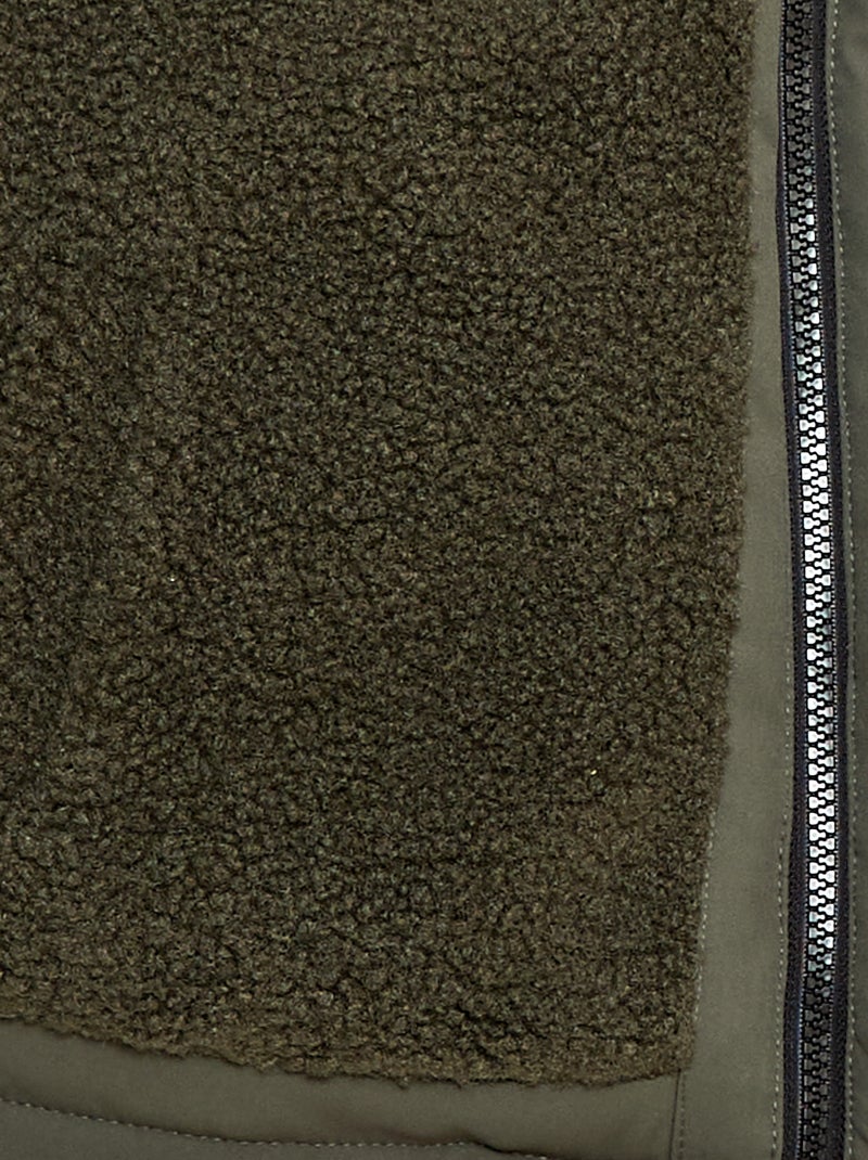 Blouson à capuche bi-matière effet moutonné Vert - Kiabi