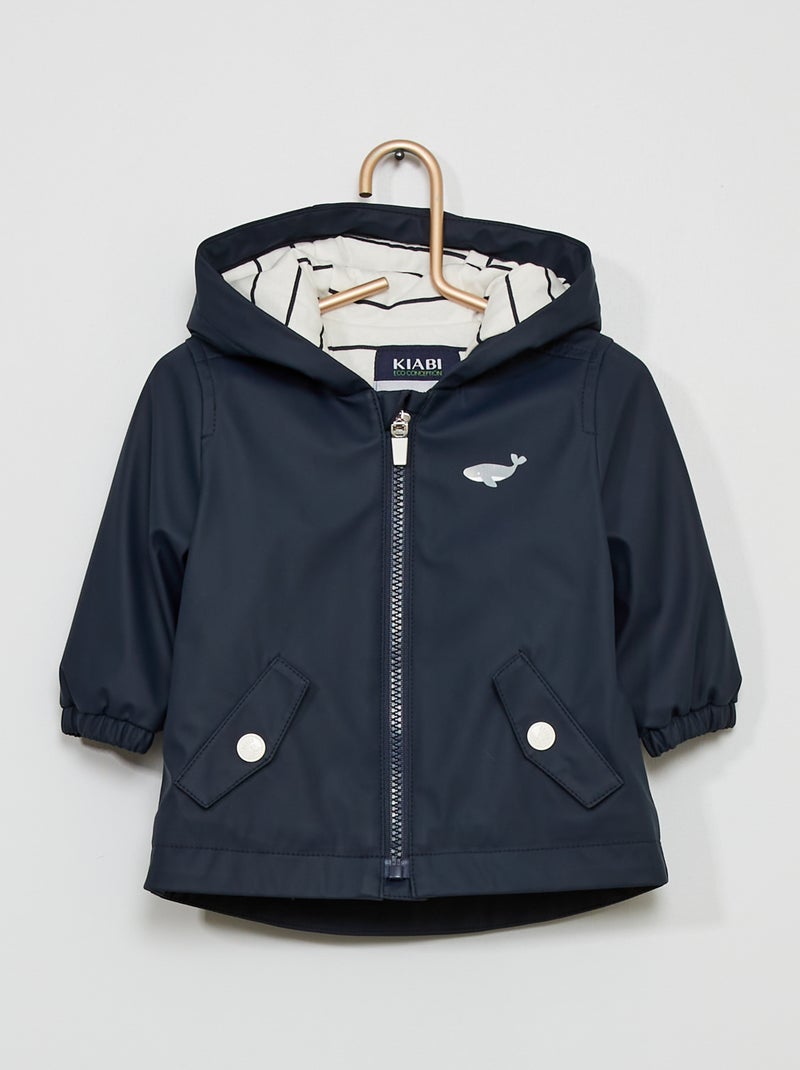 Blouson à capuche ciré bleu marine - Kiabi