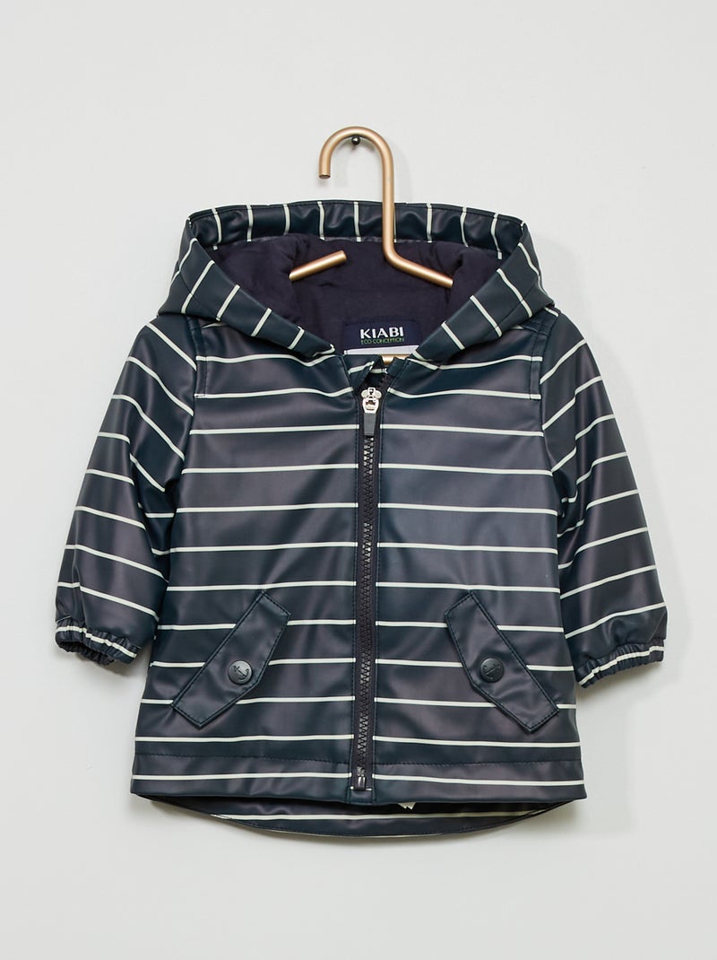 Blouson à capuche ciré bleu/blanc - Kiabi