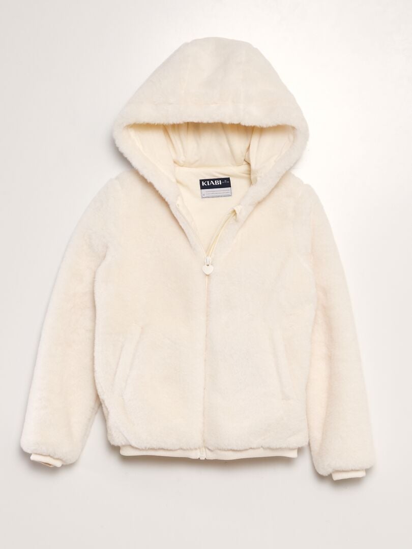 Blouson à capuche effet fourrure Blanc - Kiabi