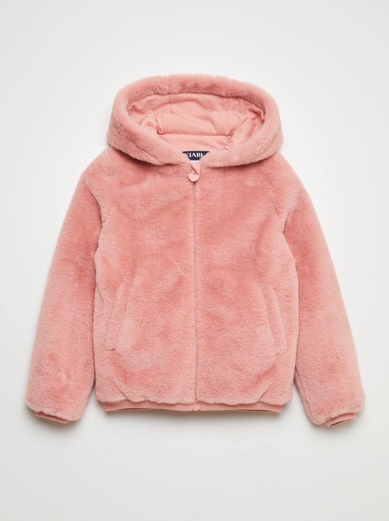 Blouson à capuche effet fourrure Rose - Kiabi