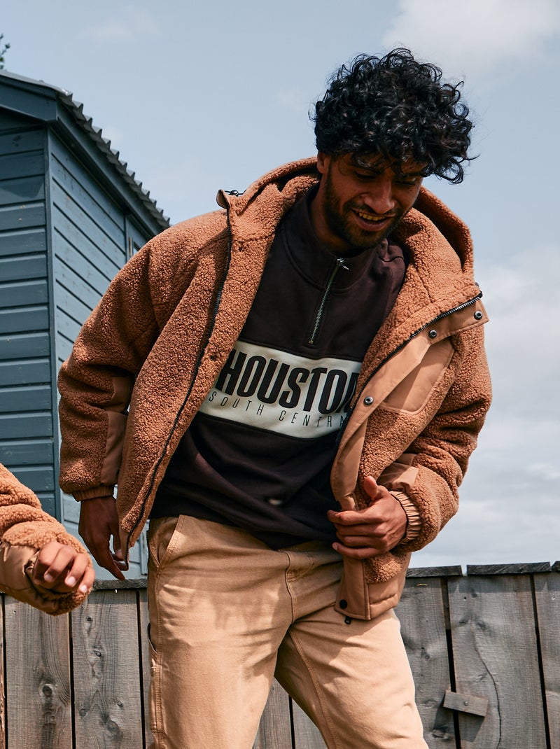 Blouson a capuche effet moutonné Beige - Kiabi