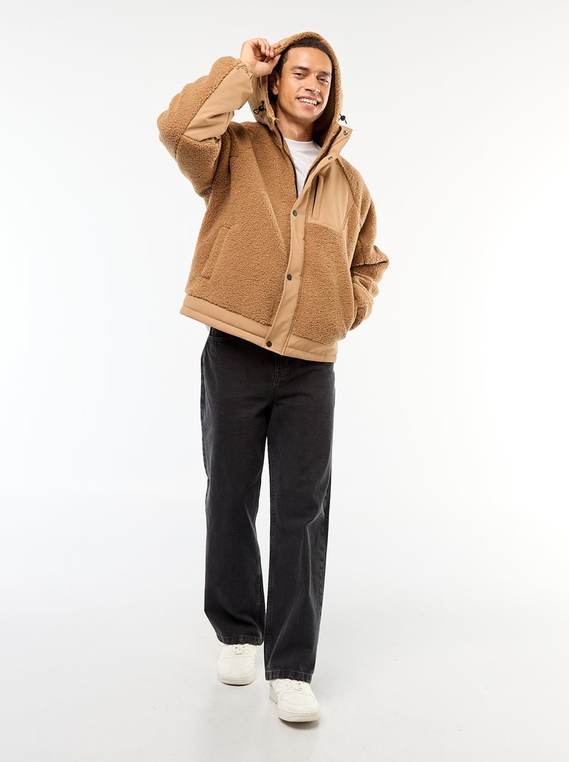 Blouson a capuche effet moutonné Beige - Kiabi
