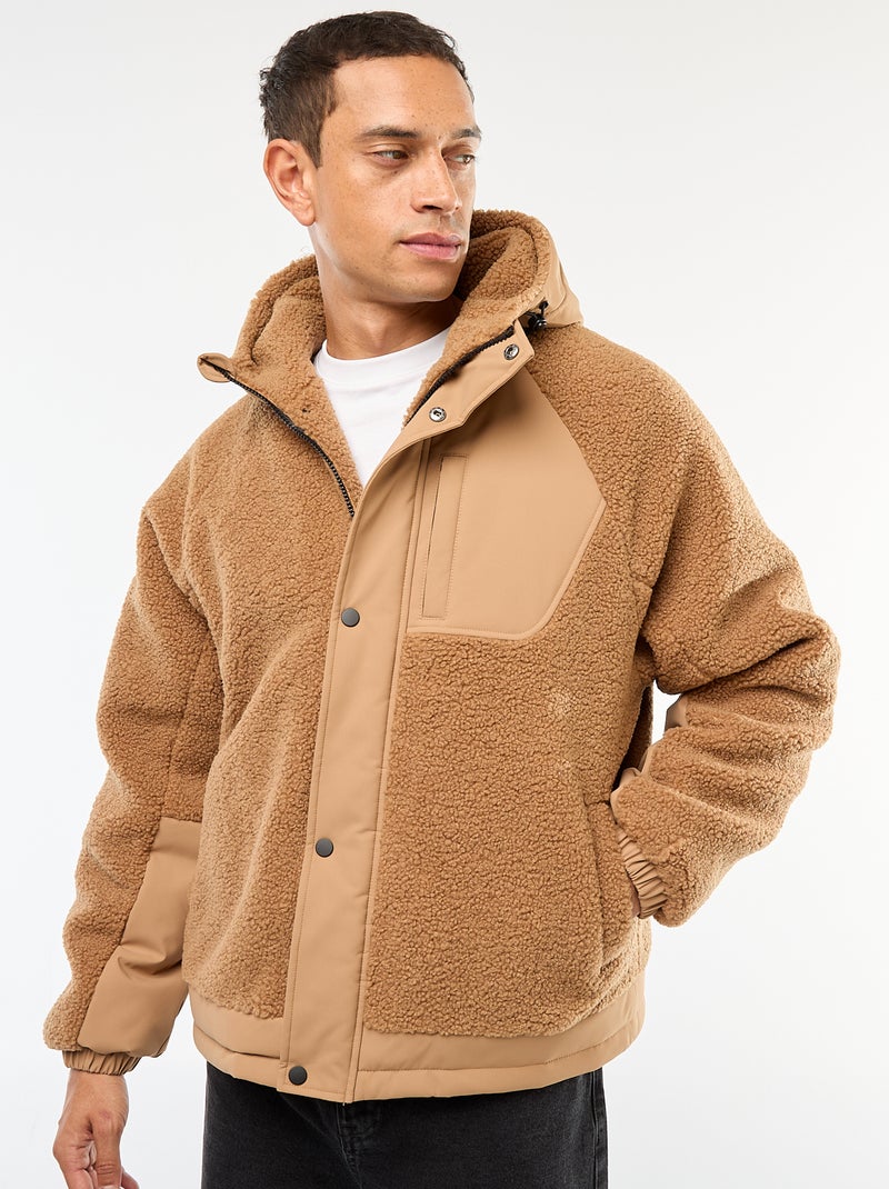 Blouson a capuche effet moutonné Beige - Kiabi