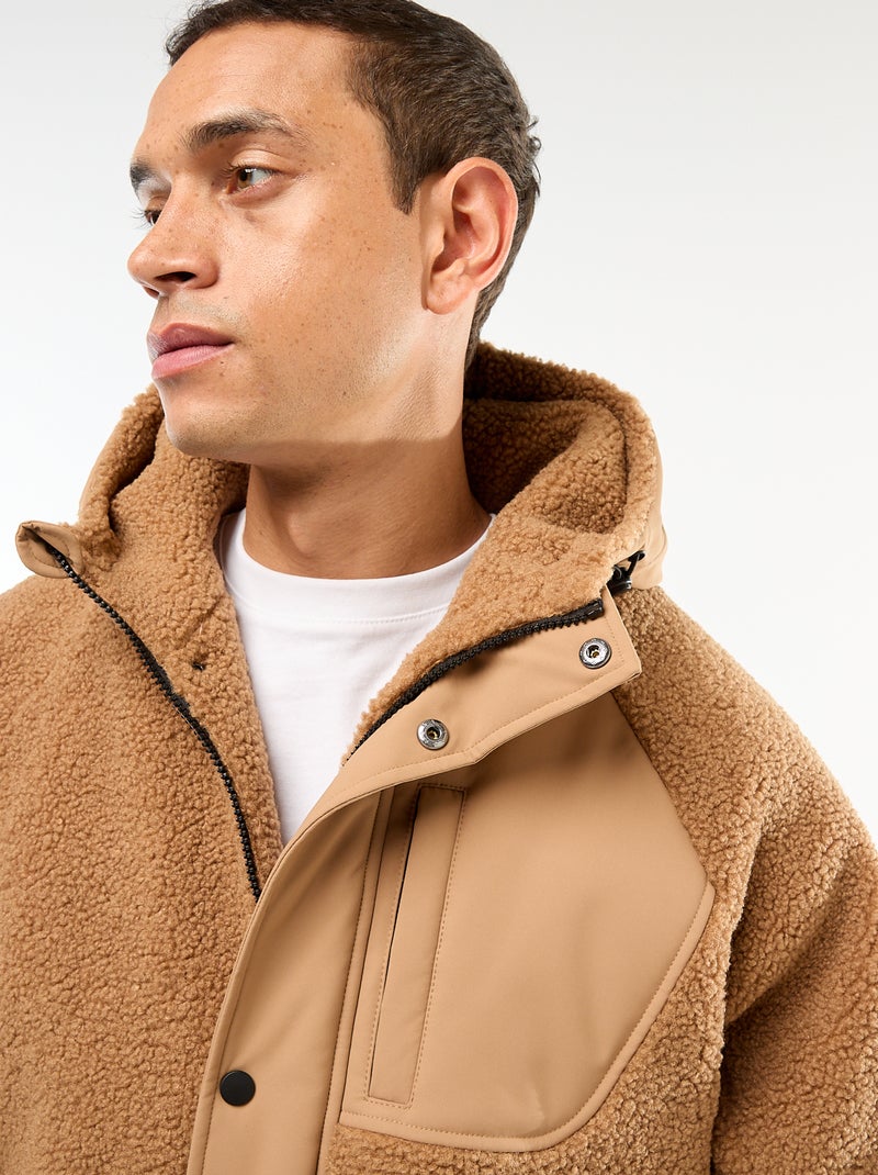 Blouson a capuche effet moutonné Beige - Kiabi