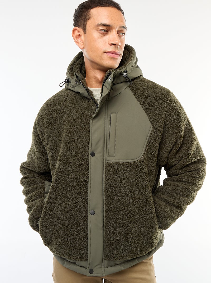 Blouson a capuche effet moutonné Vert - Kiabi