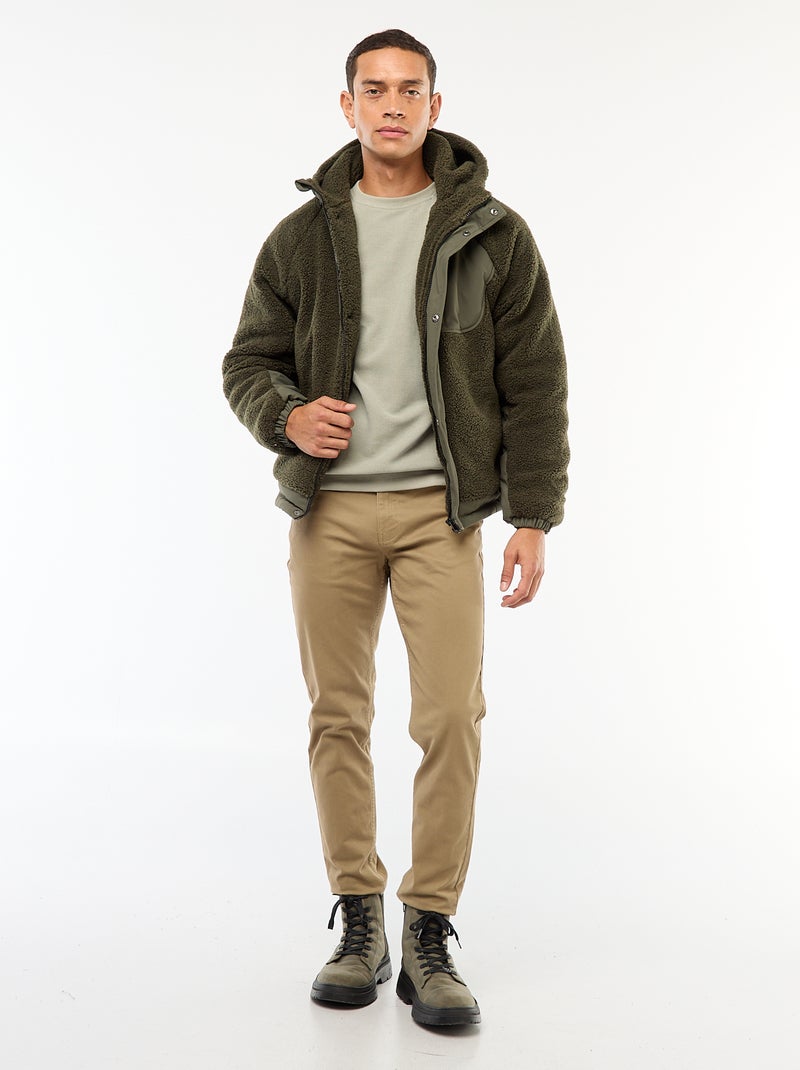 Blouson a capuche effet moutonné Vert - Kiabi