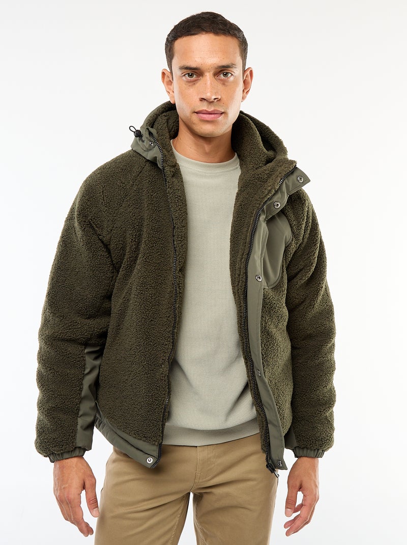 Blouson a capuche effet moutonné Vert - Kiabi