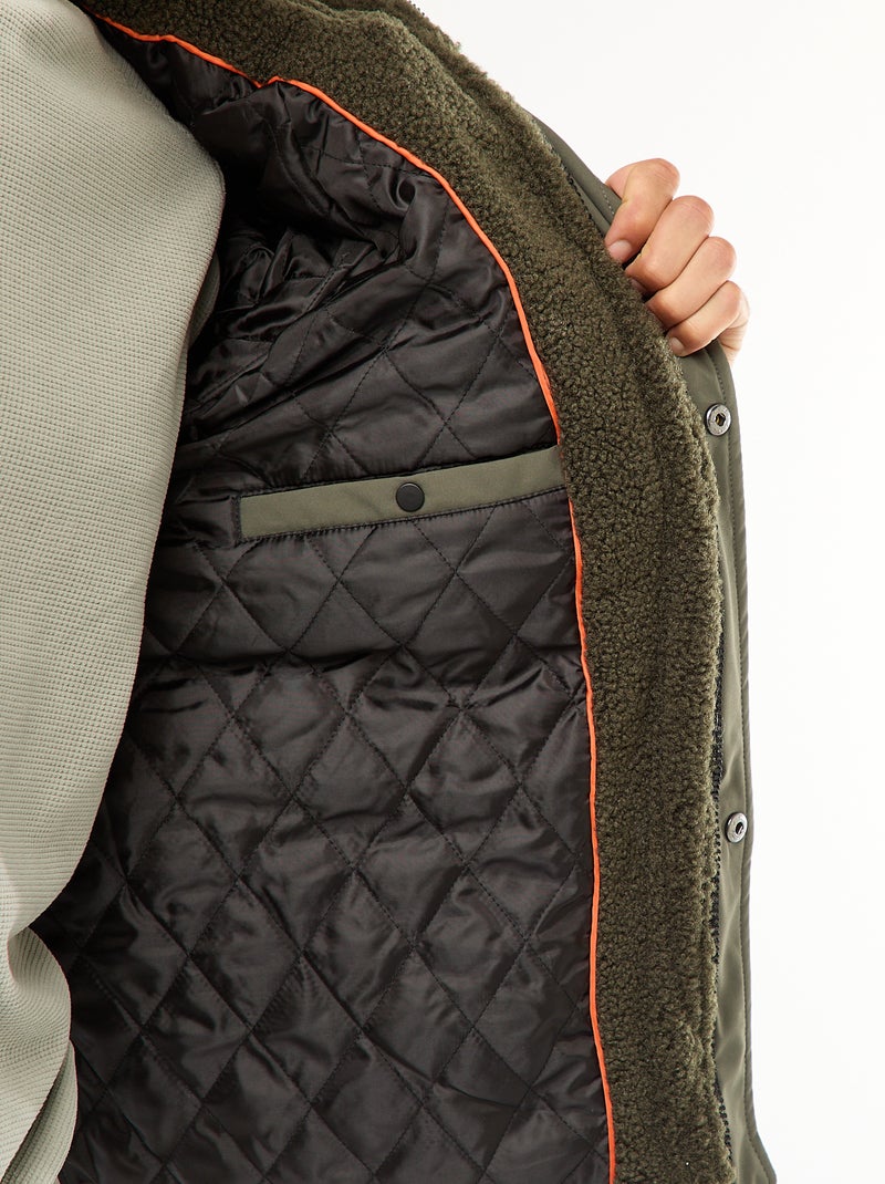 Blouson a capuche effet moutonné Vert - Kiabi