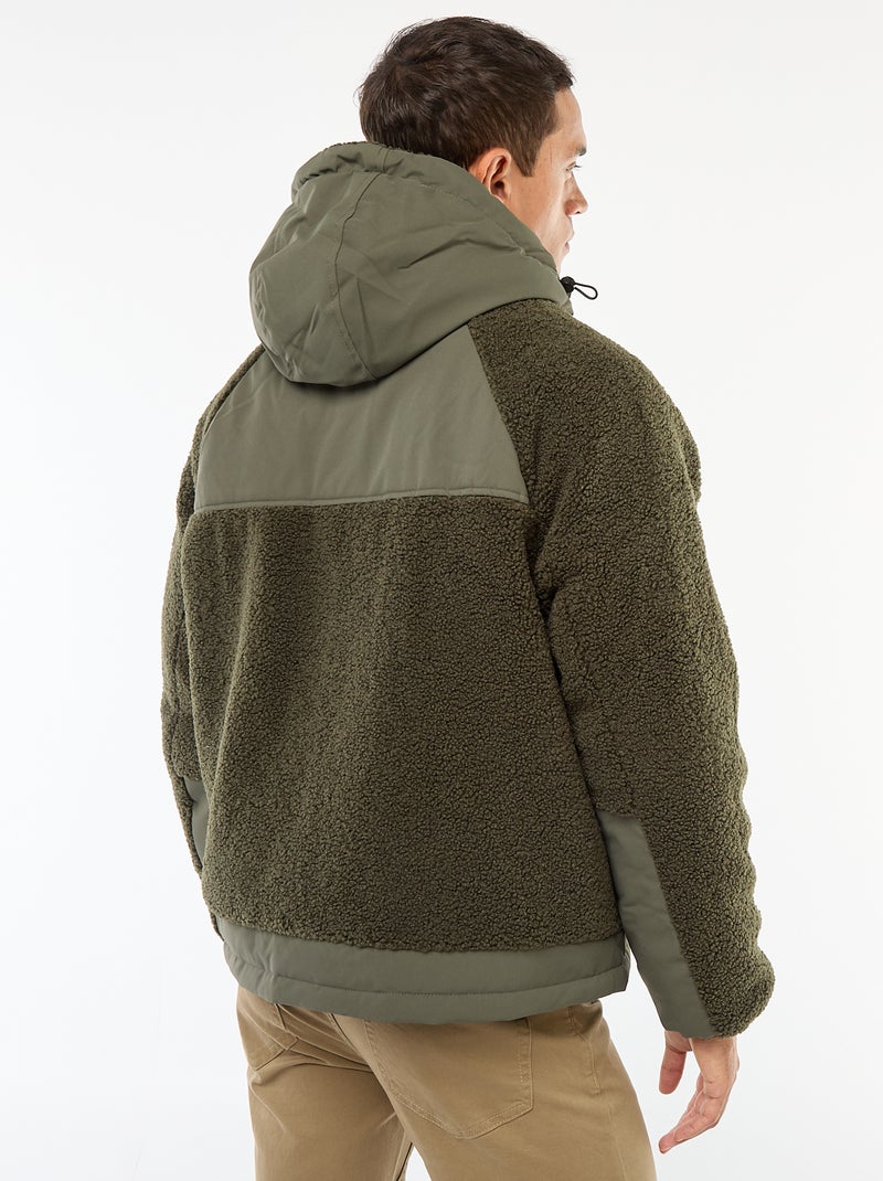 Blouson a capuche effet moutonné Vert - Kiabi