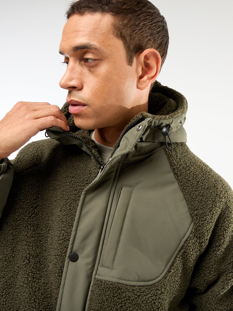 Blouson a capuche effet moutonné Vert - Kiabi