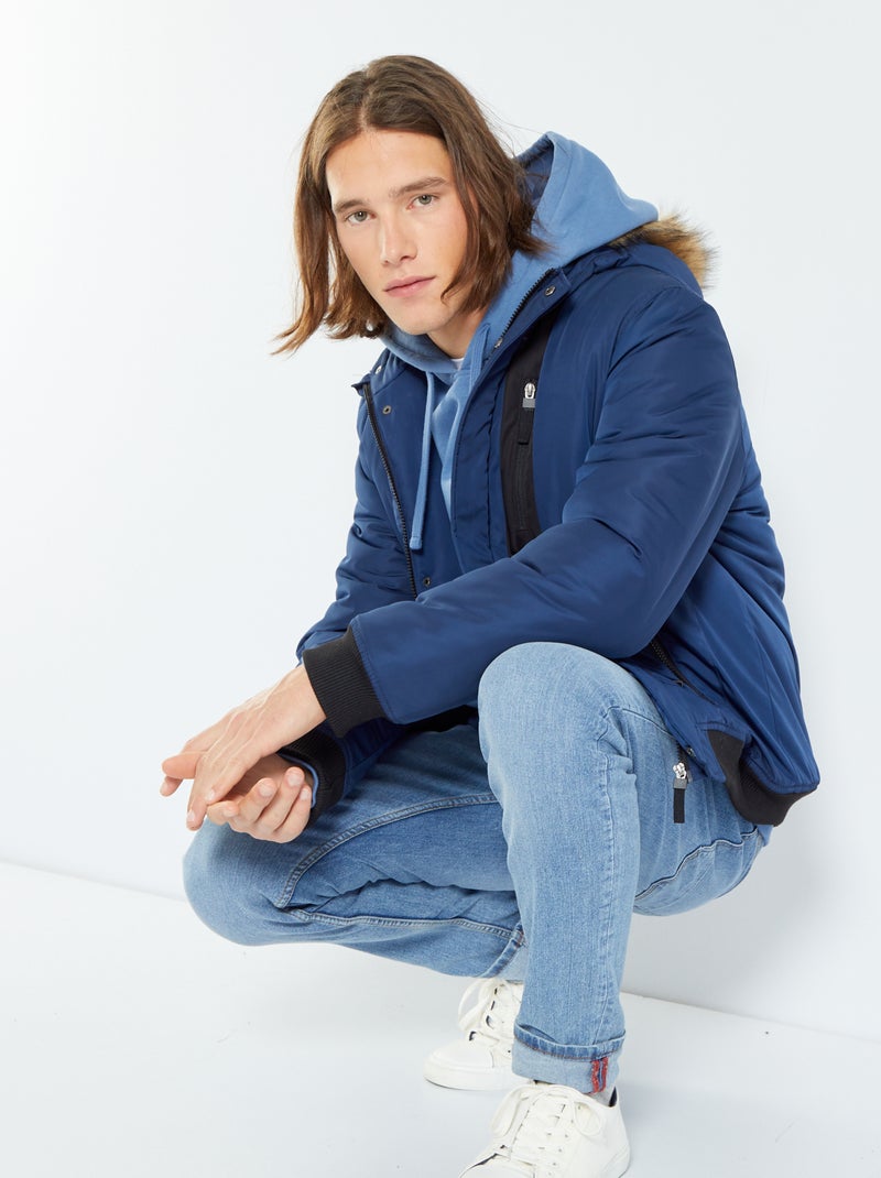 Blouson à capuche fourré Bleu marine - Kiabi